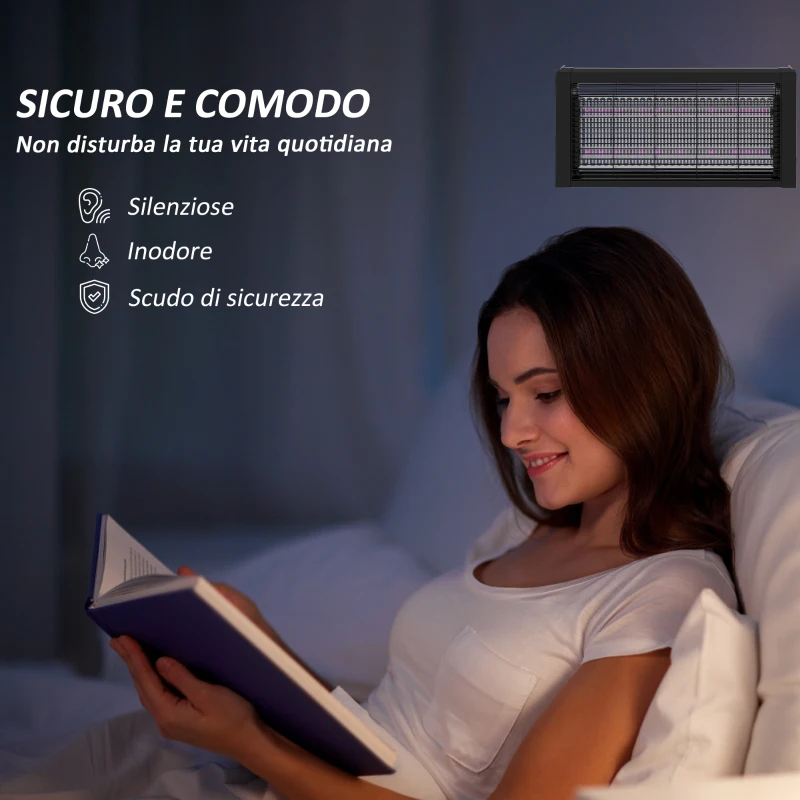 HOMCOM Lampada Antizanzare per Interno 8W con Catenella e Rete di Protezione, 49x6x25 cm, Nero