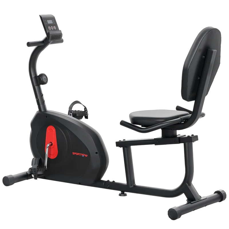 SPORTNOW Bicicleta Estática en Casa con Respaldo Resistencia Magnética Ajustable y Pantalla LCD 103-139x61x100,5 cm Negro