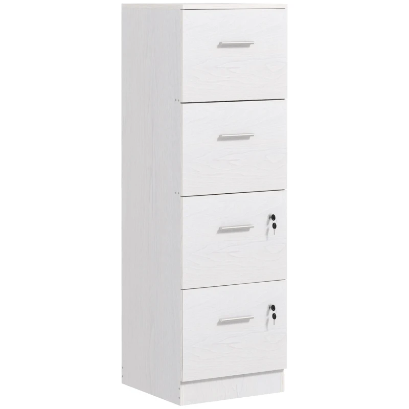 HOMCOM Armadio per Ufficio a 4 Cassetti con 2 Serrature e Barra Portadocumenti, in Legno, 40x42x130.8 cm, Bianco