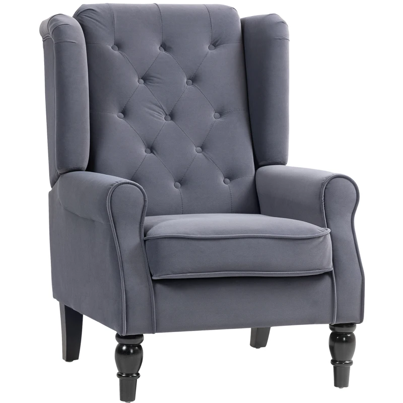 HOMCOM Wingback Accent Chair, Retro Upholstered Button Tufted Occasional Chair for Living Room and Bedroom, Charcoal Grey