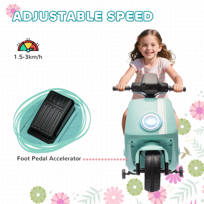 AIYAPLAY 6V Ride on Motorbike, Kids Electric Motorbike w/ Headlights, Music, Training Wheels, for Ages 18-36 Months, Green