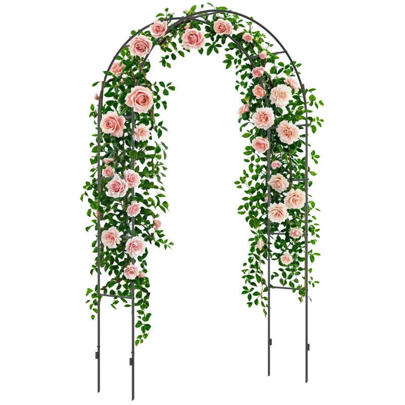 Outsunny Outdoor Garden Arch, Metal Garden Arbor for Climbing Plants, Roses, Vines, Wedding Arch for Outdoor, 140L x 40W x 240H cm, Black
