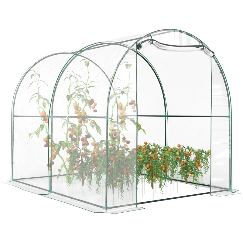 Outsunny Walk-in Polytunnel Greenhouse with Roll-up Door Transparent Tunnel Greenhouse with Steel Frame and PVC Cover, 2.5 x 2m