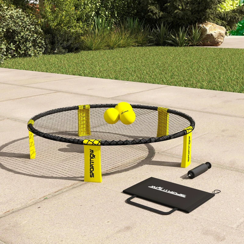 SPORTNOW Roundnet Set Spieleset mit Spielnetz 3 Bällen Tragetasche Ballpumpe Blinngoball Set Ø92 x 20 cm Gelb