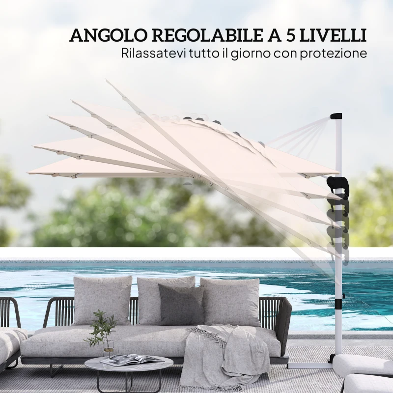 Outsunny Ombrellone a Braccio Inclinabile con Base a Croce, in Poliestere, Alluminio e Metallo, 295x295x260 cm, Cachi