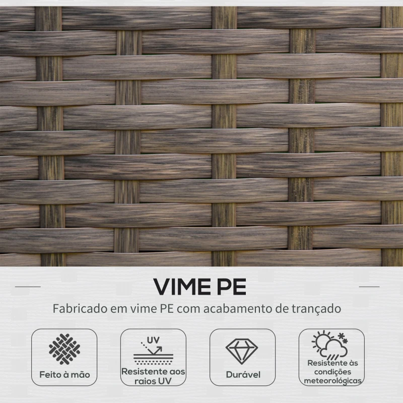 Outsunny Conjunto de 4 móveis de jardim de vime PE Poltrona, sofá duplo e mesa de centro com almofadas laváveis para terraço ao ar livre, marrom e cáqui