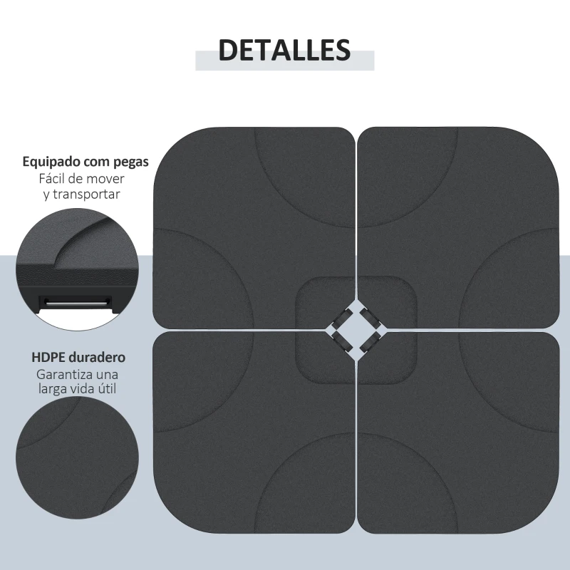 Outsunny Conjunto de 4 Pesos Rellenables con Agua o Arena de HDPE para Sombrillas con Base Cruzada 50x50x7,5 cm c/u Negro