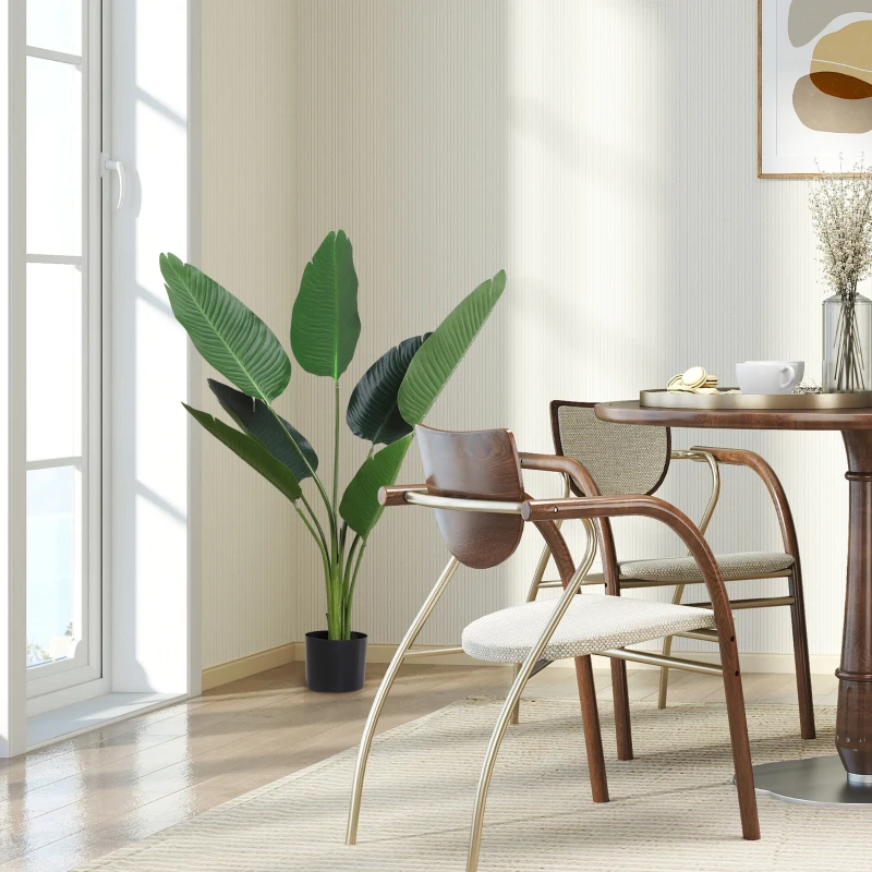 Outsunny Planta de Decoración Artificial de Palma Árbol Realista con Maceta 7 Hojas para Interior Ø15x120 cm Verde