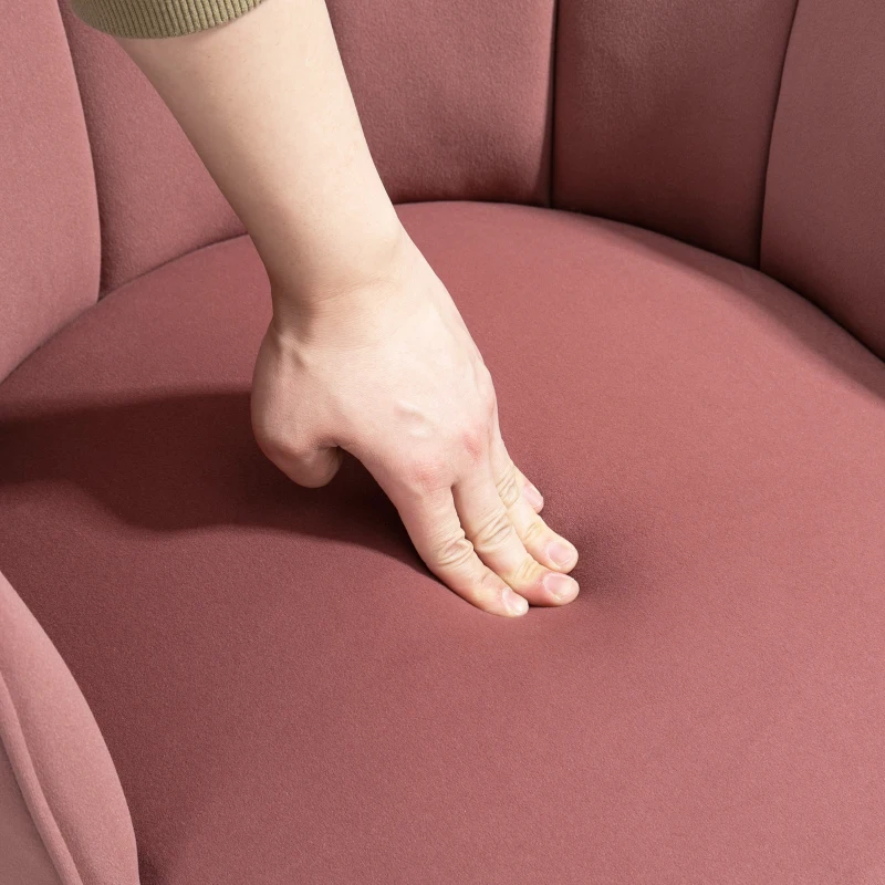 HOMCOM Sessel Wohnzimmer Loungesessel in Muschelform Relaxsessel mit Holzbeine, Polstersessel Lesesessel mit Samtoptik, Polsterstuhl für Schlafzimmer Rosa
