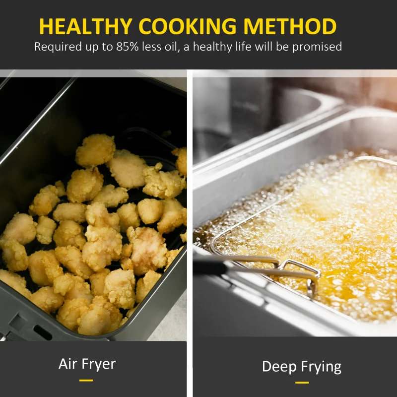 HOMCOM Dual Zone Air Fryer, 10-in-1 8L with Sync Cook & Sync Finish, 60-Minute Timer for Oil Free & Low Fat Cooking, 2400W