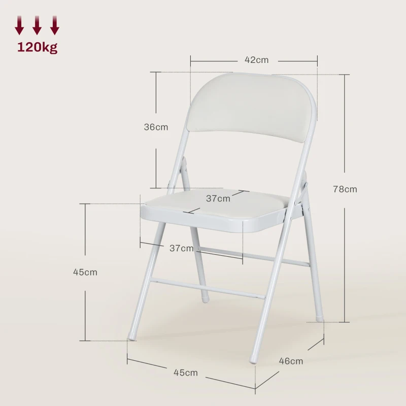 HOMCOM Set van 4 vouwstoelen, Draagbare kantoorstoelen, Metalen poten, Vouwstoel voor kantoor,ontvangst, wachtkamer, Kunstleer, Wit(m-3)