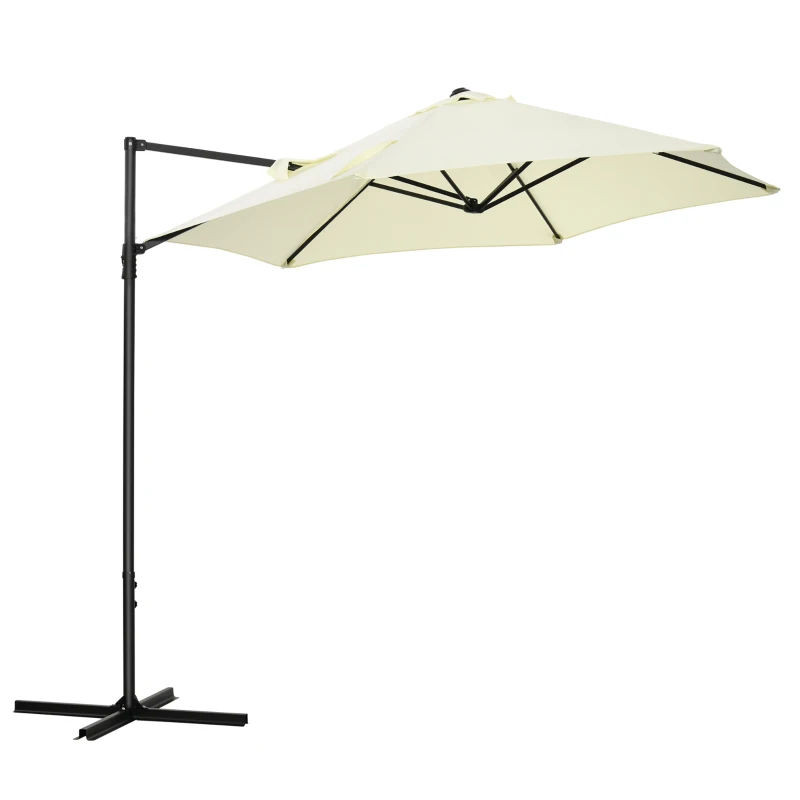Outsunny Umbrelă de Grădină cu Rotație la 360°, Braț cu Bază în Cruce și Orificiu de Ventilație, Ø256x245 cm, Bej