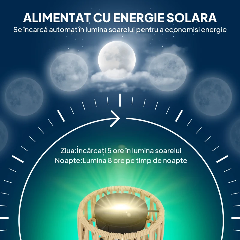Outsunny Lampă de Exterior Solară cu 3 Lumini în Stil Boho cu Bază Pătrată, 45x45x178 cm, Negru