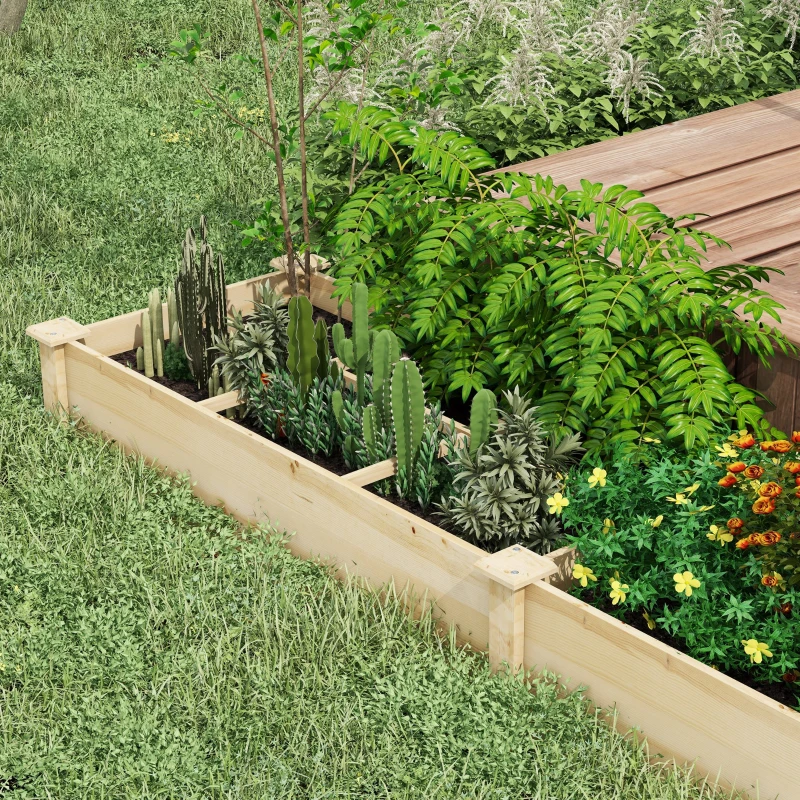 Outsunny Jardinière en bois pour extérieur avec séparateurs sans fond - bois de sapin pré-huilé bois naturel