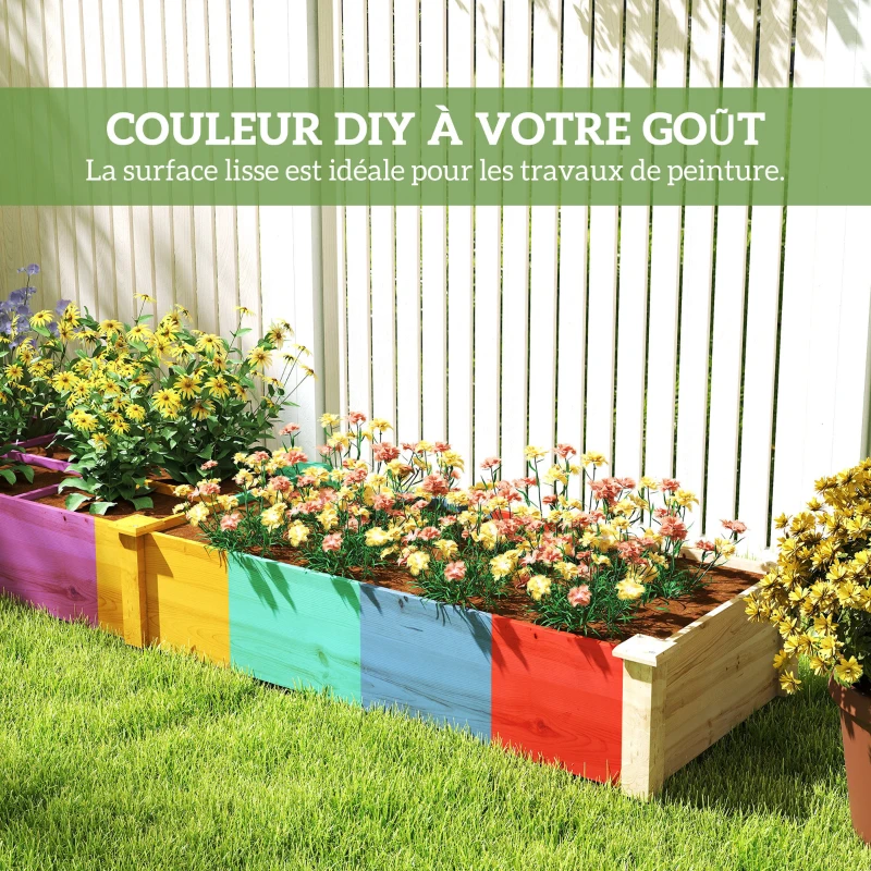 Outsunny Jardinière en bois pour extérieur avec séparateurs sans fond - bois de sapin pré-huilé bois naturel
