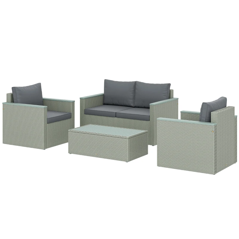 Outsunny Four-Piece Rattan Sofa Set, with Wood-Top Table