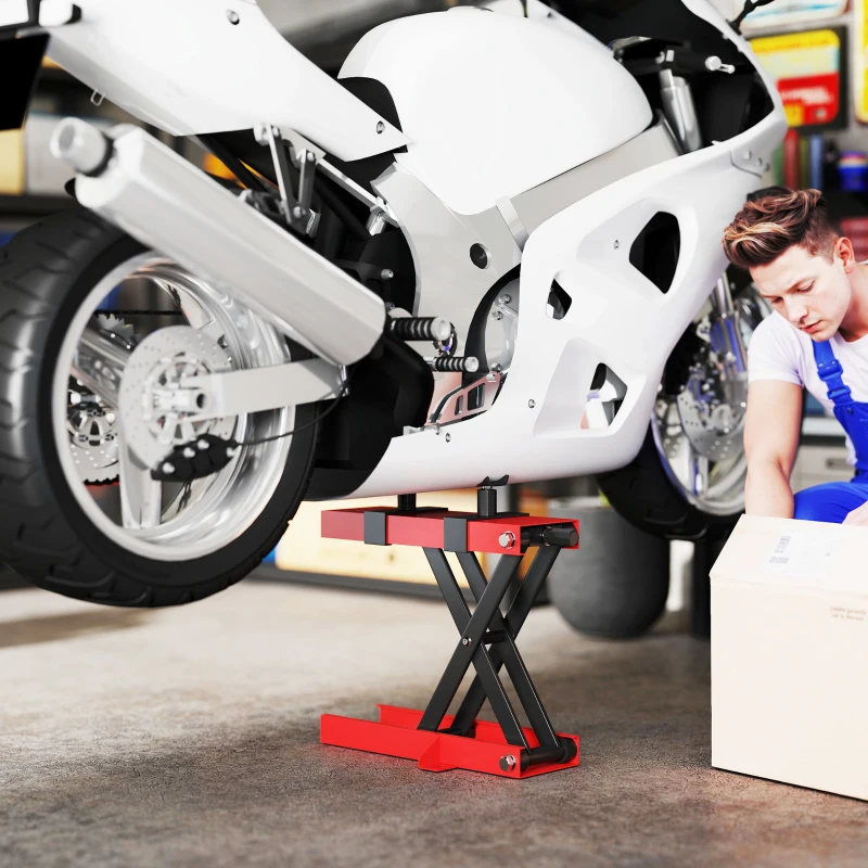 HOMCOM Cric de moto, table de levage moto à ciseaux, hauteur de levage 9,5-40 cm capacité 500 kg, 45 x 15 x 9,5-40 cm, rouge