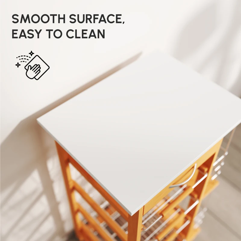 HOMCOM Rolling Kitchen Cart, Utility Storage Cart with 4 Basket Drawers & Side Racks, Wheels for Dining Room, Brown