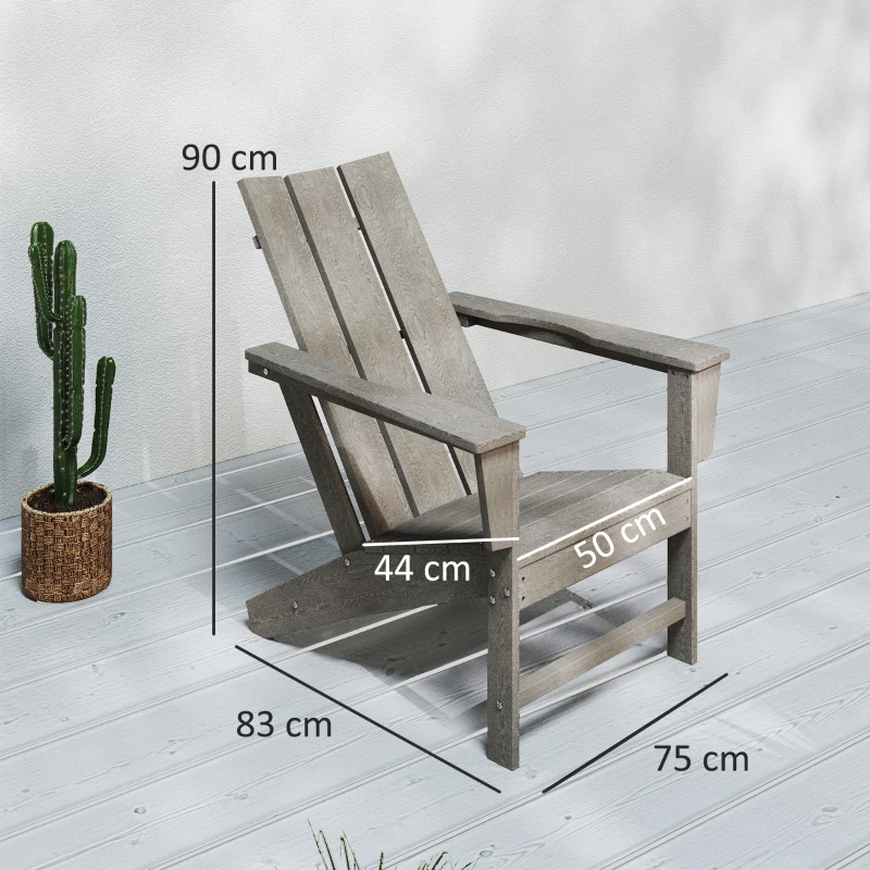 Outsunny Cadeira Adirondack de Exterior Cadeira de Jardim com Assento Extra Largo Carga 120 kg 75x83x90 cm Cinzento Escuro