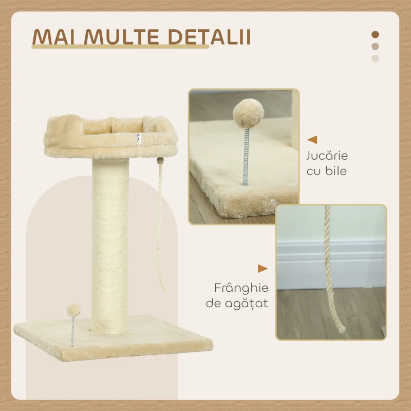 Pawhut Copac de Zgariat pentru Pisici – Pat, Minge & Stalp Sisal