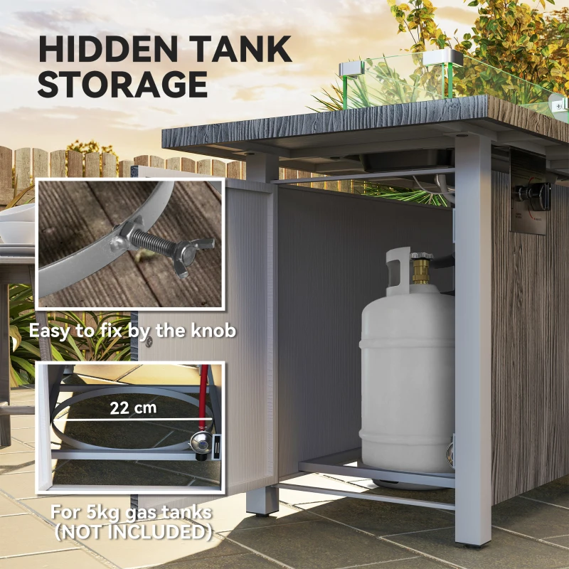 Outsunny 50,000 BTU Gas Fire Pit Table with Cover and Glass Screen - Dark Grey