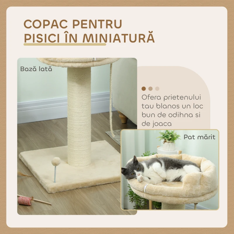 Pawhut Copac de Zgariat pentru Pisici – Pat, Minge & Stalp Sisal