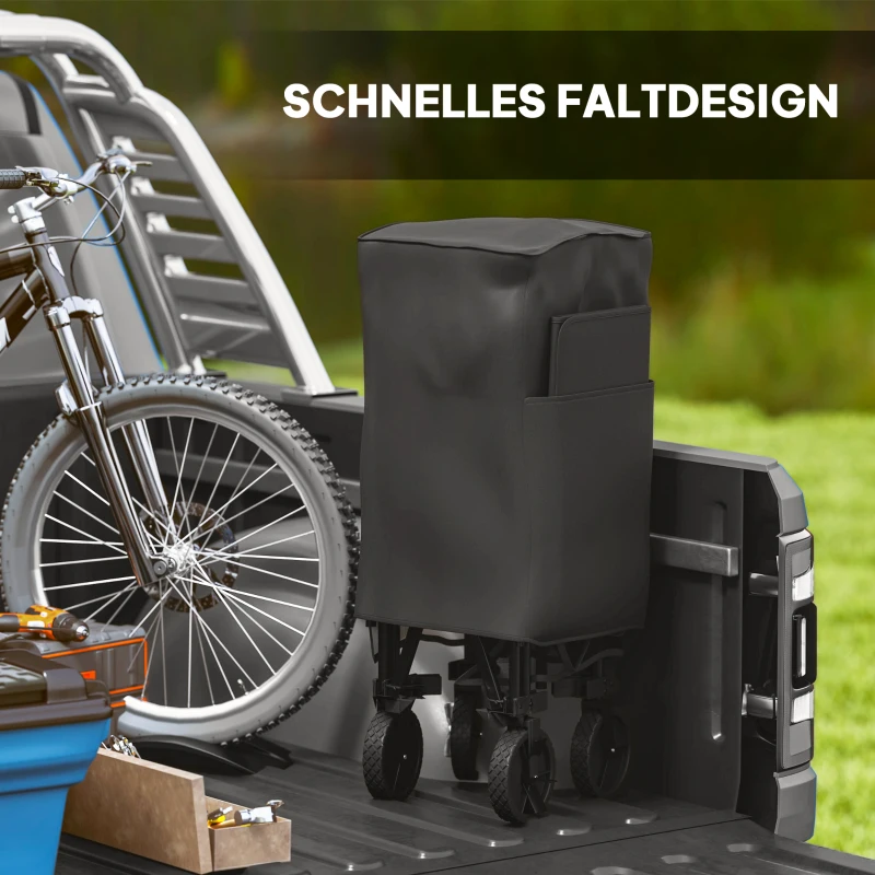 Outsunny Tuinwagen 200 kg Capaciteit Dubbellaagse Transportwagen met Afneembaar Zeil, 369,5 Liter, Zwart