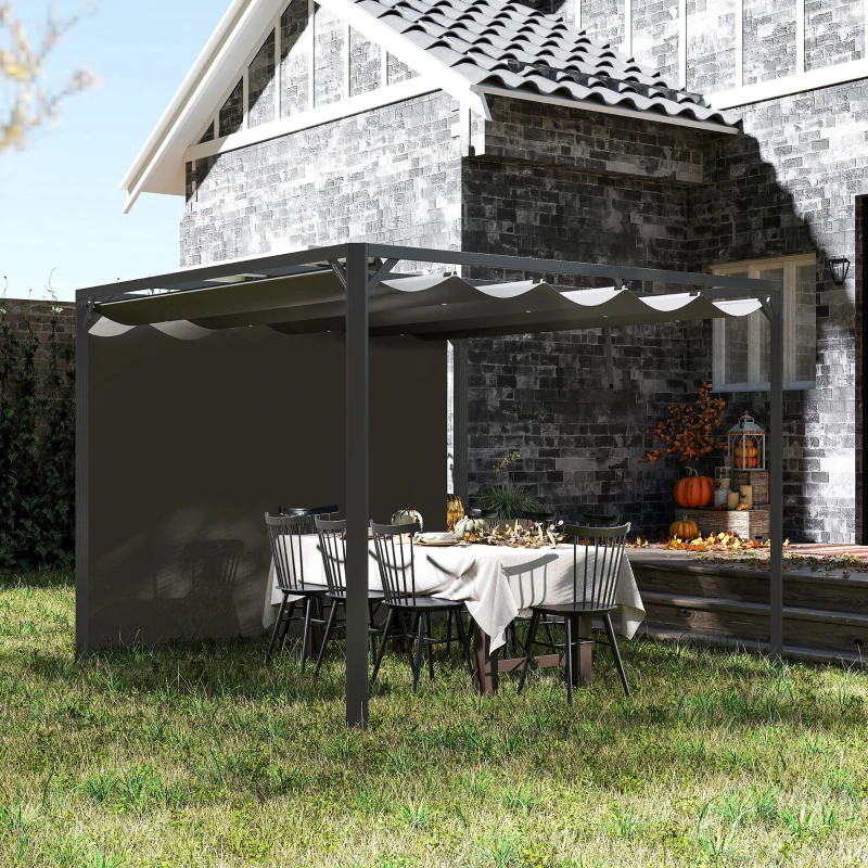 Outsunny 3 x 3m Aluminium Pergola, with Retractable Roof and Wall - Dark Grey