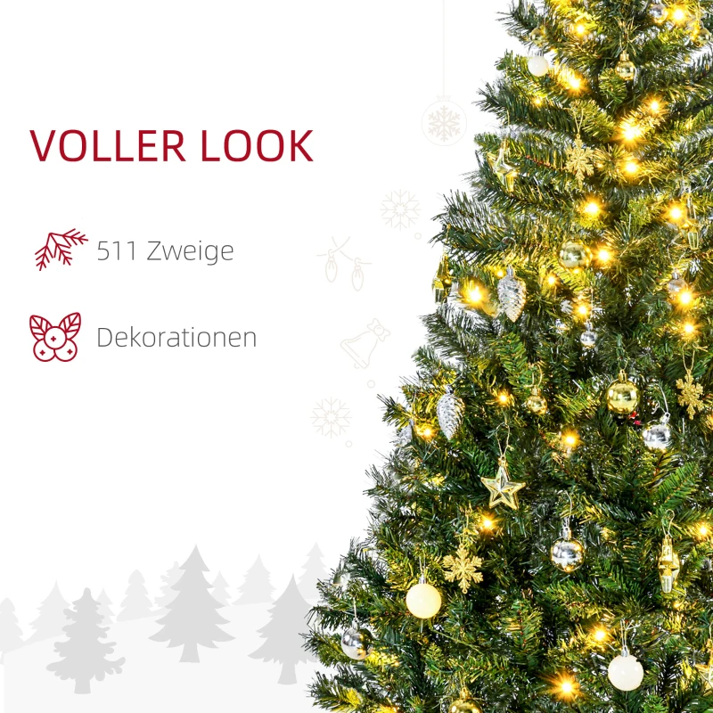HOMCOM Weihnachtsbaum Christbaum künstlicher Weihnachtsbaum, inkl. Schmuck  95 cm x 95 cm x 150 cm, Grün