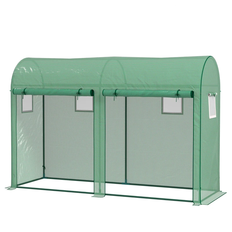Outsunny Serre de jardin 3 m² en PE, serre d'extérieur avec bâche renforcée 140 g/m² Anti-UV, châssis en acier, 2 portes zippées déroulantes et 4 fenêtres enroulables, 3 x 1 x 2 m, vert