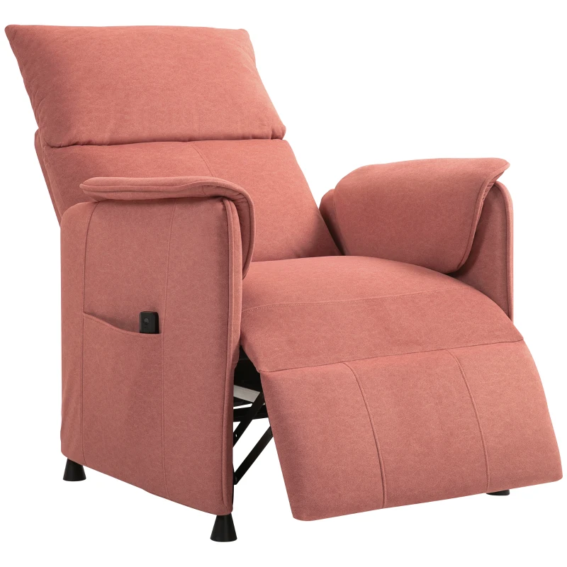 HOMCOM Poltrona Relax Reclinável Elétrica com Função Memória Apoio para Pés Controlo Remoto e Bolsos Laterais 80x83x104 cm Laranja