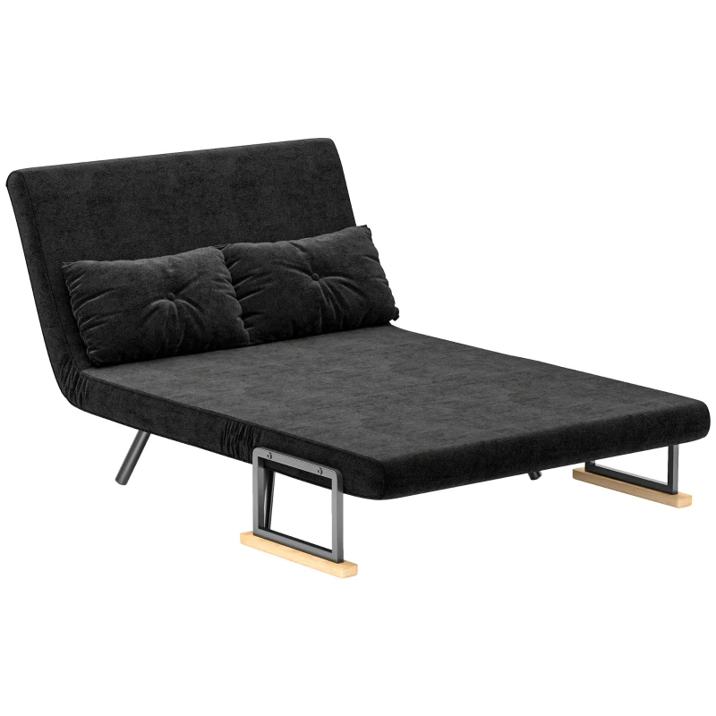 HOMCOM Sofá Cama Convertible 3 en 1 Sillón Cama 2 Plazas Plegable Respaldo Ajustable de 5 Niveles Almohadas 102x73x81cm Negro(m-12)