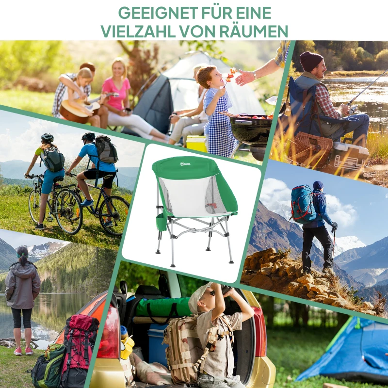 Outsunny Campingstuhl kompakt mit Tragetasche Kleiner ultraleichter klappbarer für Outdoor Zelten Picknick Wandern max Belastung 150 kg Grün+Silber 65 x 80 x 96 cm