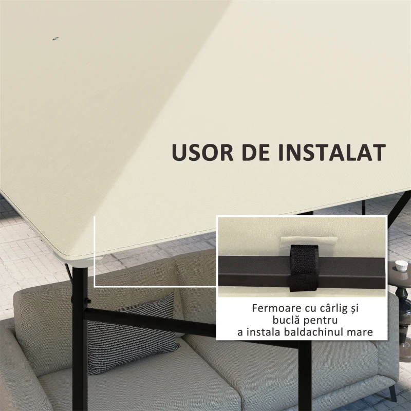 Outsunny Acoperiș pentru Foișor de Grădină cu 8 Orificii de Drenaj, 298x298 cm, Alb Crem