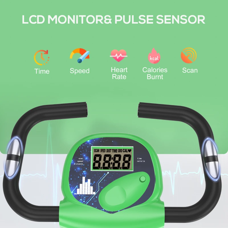 HOMCOM Folding Exercise Bike, Fitness Bicycle Indoor Trainer, 8-Level Magnetic Resistance Adjustable, with LCD Monitor, Pulse Sensor, Green