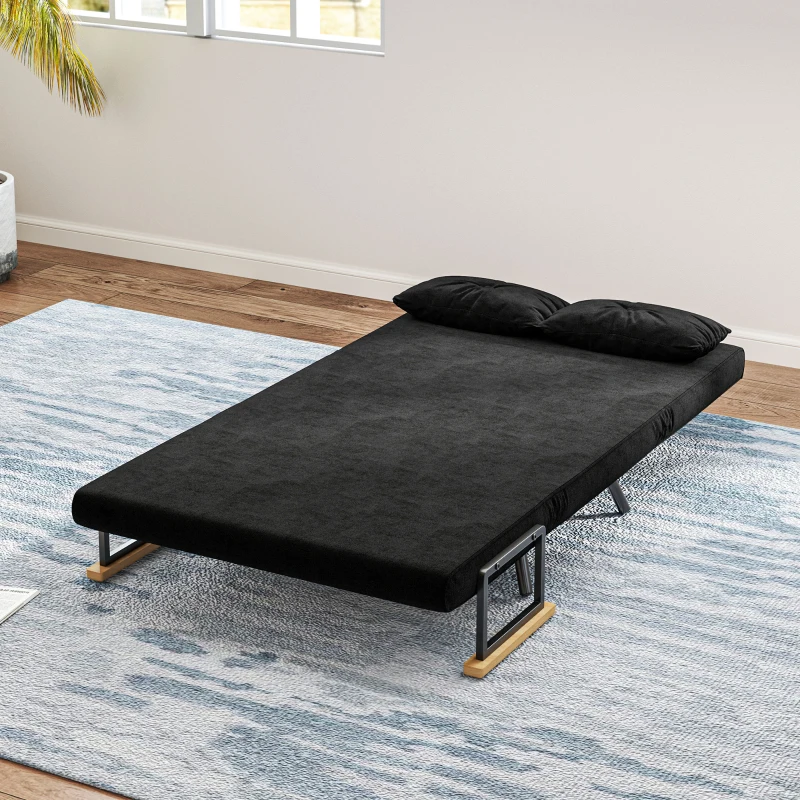 HOMCOM Sofá Cama Convertible 3 en 1 Sillón Cama 2 Plazas Plegable Respaldo Ajustable de 5 Niveles Almohadas 102x73x81cm Negro(m-7)