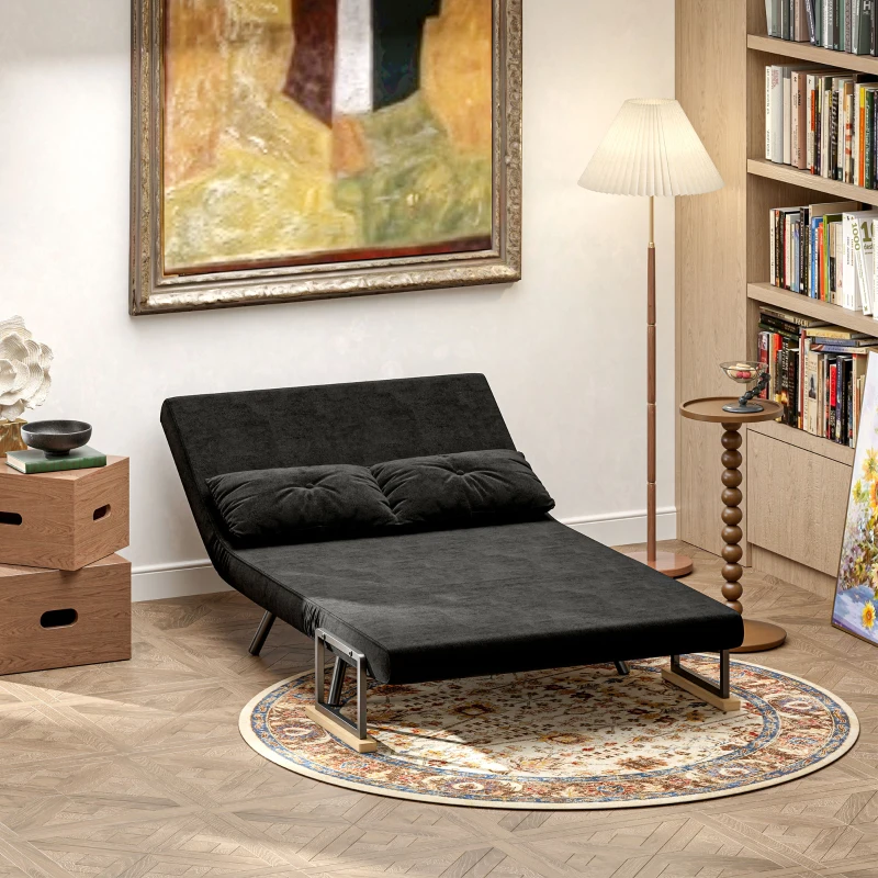 HOMCOM Sofá Cama Convertible 3 en 1 Sillón Cama 2 Plazas Plegable Respaldo Ajustable de 5 Niveles Almohadas 102x73x81cm Negro(m-11)