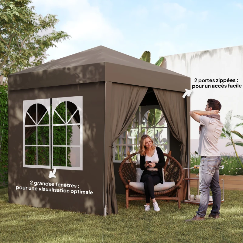 Outsunny Tonnelle de jardin extérieure tonnelle pliante pop-up réglable en hauteur protection UV 2 x 2 m marron