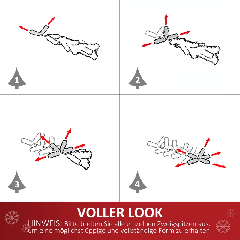 HOMCOM Künstlicher Weihnachtsbaum 180 cm künstlich Tannenbaum mit LED Beleuchtung, Kugeln, Christbaum mit 745 Spitzen, Weihnachtsdeko inkl. Metallständer für Drinnen