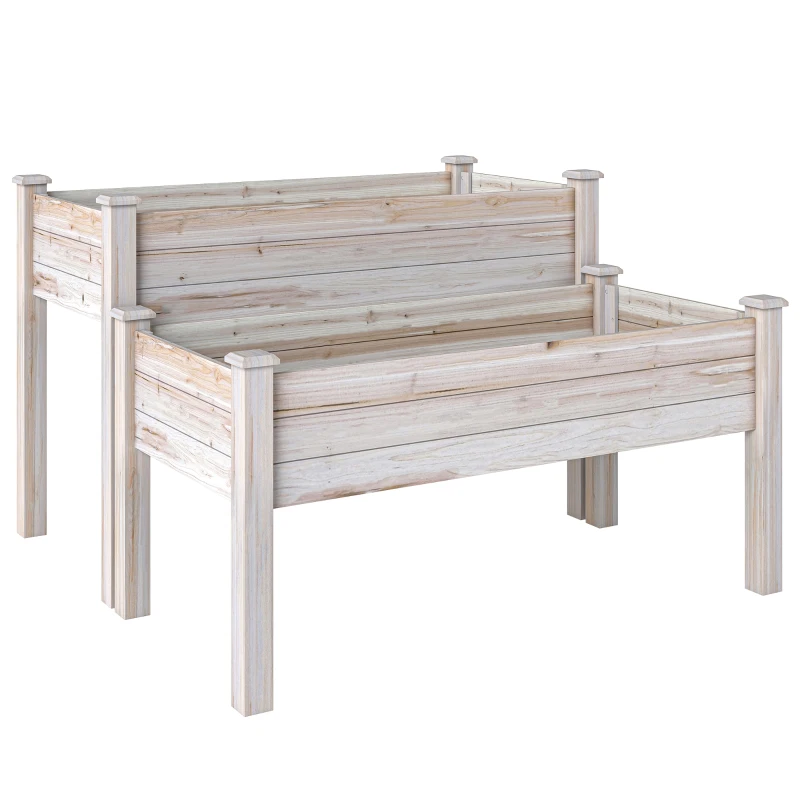 Outsunny Jardiniera de Exterior cu 2 Niveluri din Lemn de Brad cu Orificii de Scurgere, 115x114x76 cm, culoar Lemn natur