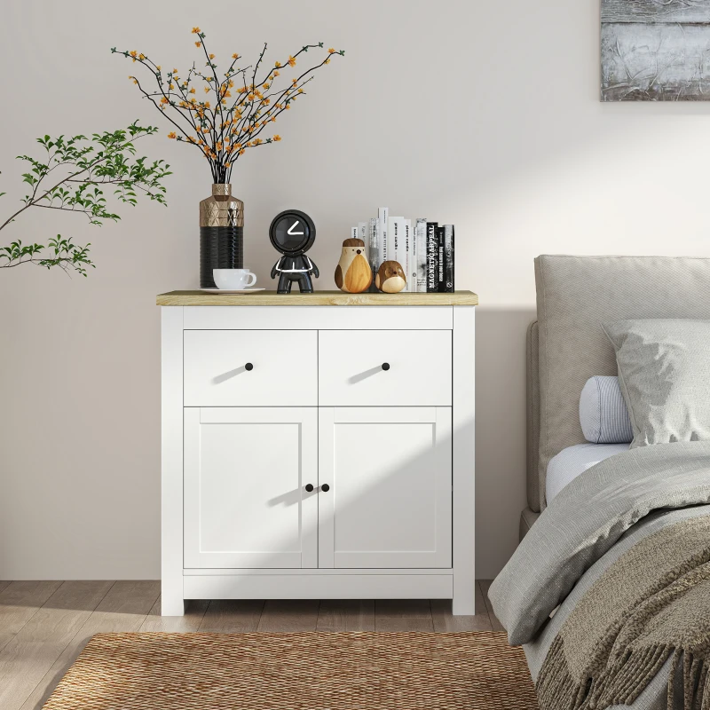 HOMCOM Kommode mit viel Stauraum, Sideboard mit Soft-Close-Türen, 2 Schubladen, verstellbares Regal, Weiß(m-8)