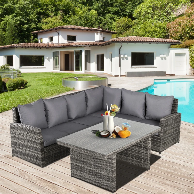 Outsunny Salon de Gradina Set 3 Buc 2 Canapele de Exterior 1 Masa Ratan Gri(m-10)