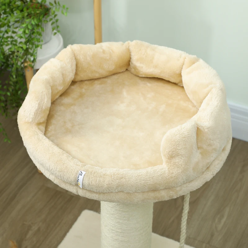 PawHut Arranhador para Gatos de 2 Níveis com Plataforma Bola com Mola Corda Suspensa e Poste de Sisal 55x55x83 cm Bege