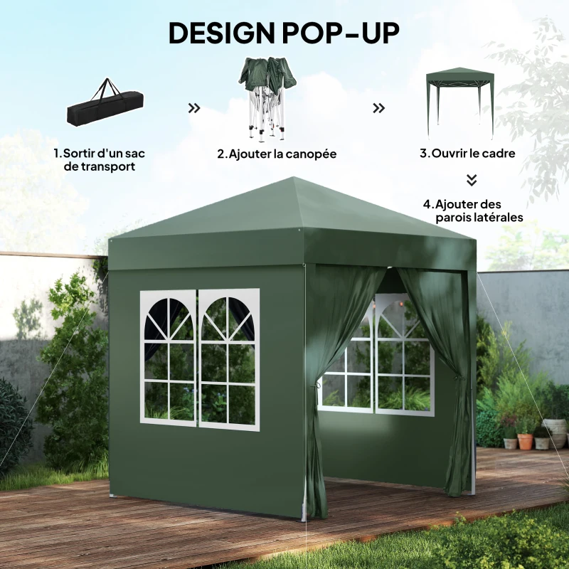 Outsunny Tonnelle de jardin extérieure tonnelle pliante pop-up réglable en hauteur protection UV 2 x 2 m vert foncé