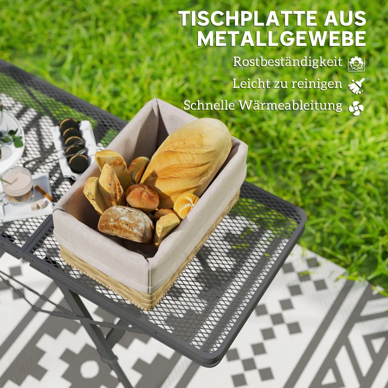 Outsunny Składany Stół Kempingowy z Regulacją Wysokości i Metalową Siatką, Aluminiowy