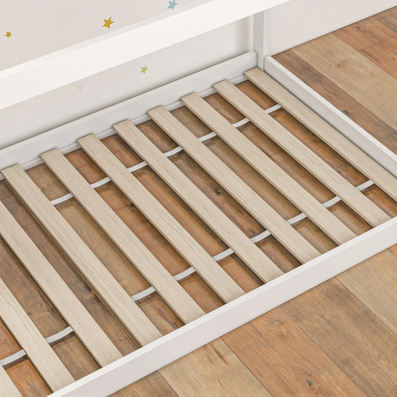 HOMCOM Estrutura de Cama 90x190 cm Somier de Madeira em Forma de Casa Carga 120 kg para Quarto Branco