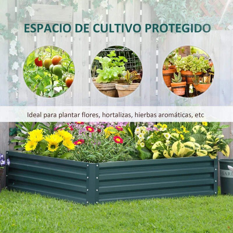 Outsunny Jardinera Exterior Grande Rectangular de Acero Galvanizado sin Base para Cultivar Plantas 120x120x30 cm Verde