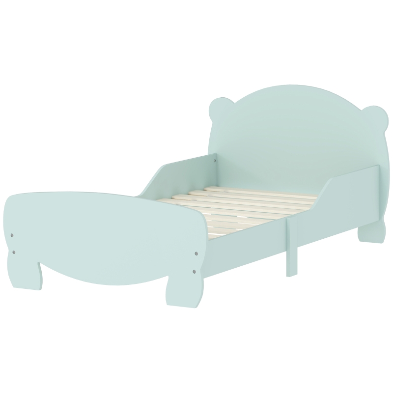 AIYAPLAY Lettino per Bambini con Testiera e Pediera a Orso e 2 Sponde Laterali, in Legno, 143.5x80x55 cm, Verde