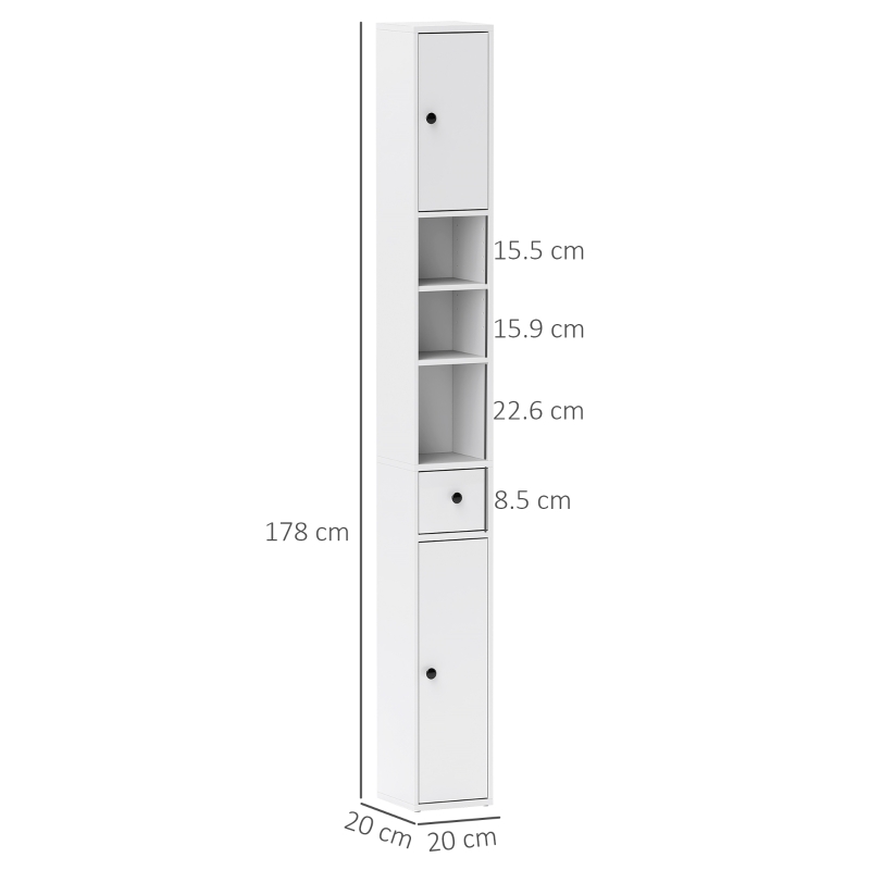 Homcom Dulap inalt Baie – Alb, Cu Sertar & Rafturi Deschise, 178 cm