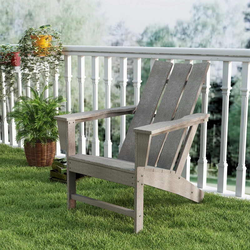 Outsunny Cadeira Adirondack de Exterior Cadeira de Jardim com Assento Extra Largo Carga 120 kg 75x83x90 cm Cinzento Escuro